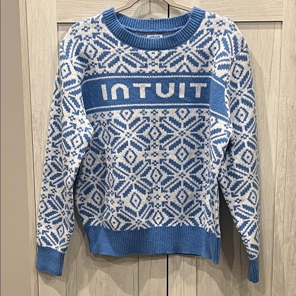 Blue and White Patterned Women's Ugly Christmas Sweater